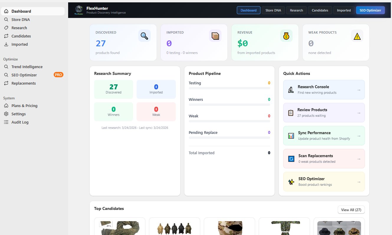 FlexHunter Dashboard — AI product research and scoring